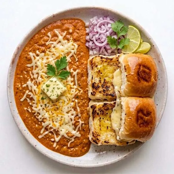 Bombay Style Cheesy Veg Chatpata Pav With Onion and Lime
